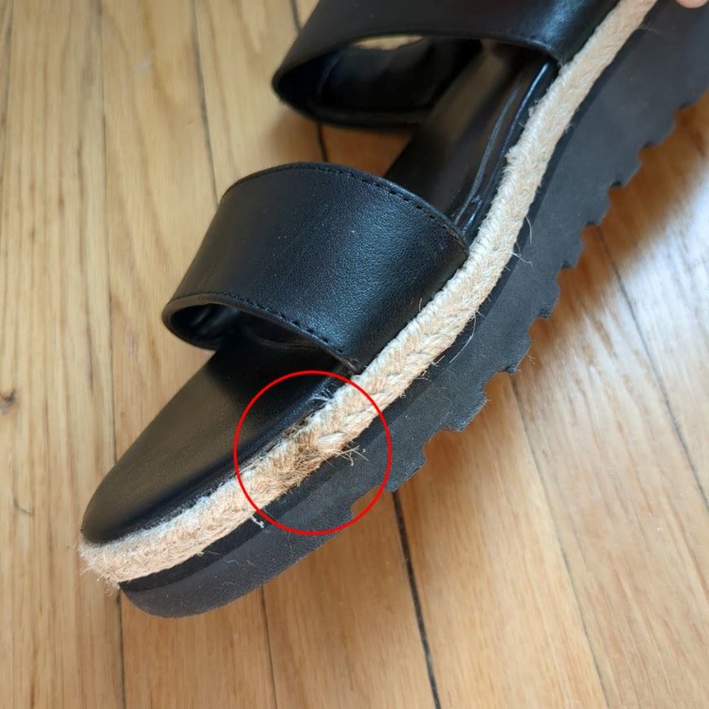 Lauren Ralph Lauren Leather Sandals Black Chunky Heel Platform Espadrille Size 8 - Picture 8 of 8